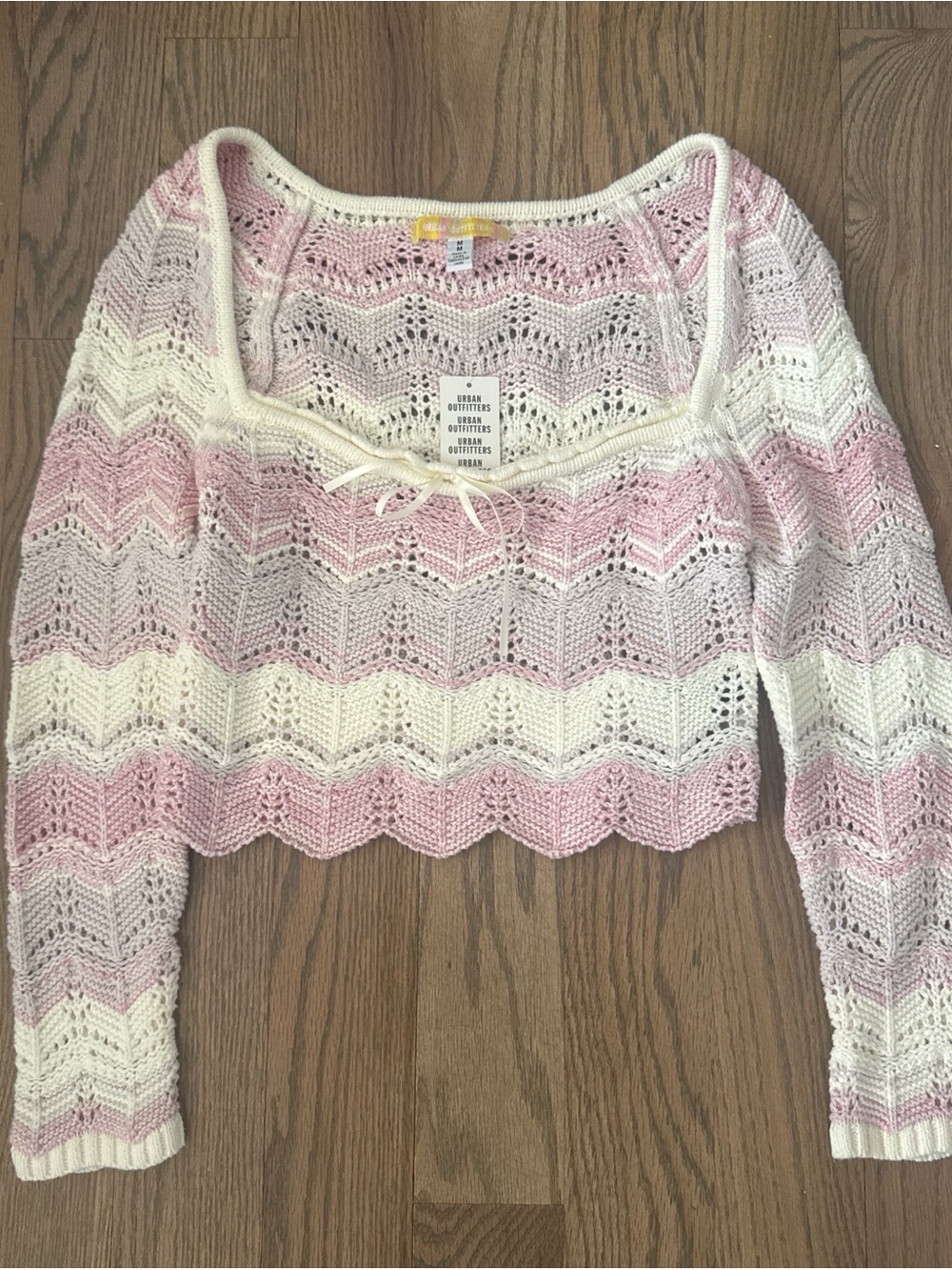 Rare Urban Outfitters Striped Crochet Tie-Front Crop Top in Pink, Purple & White